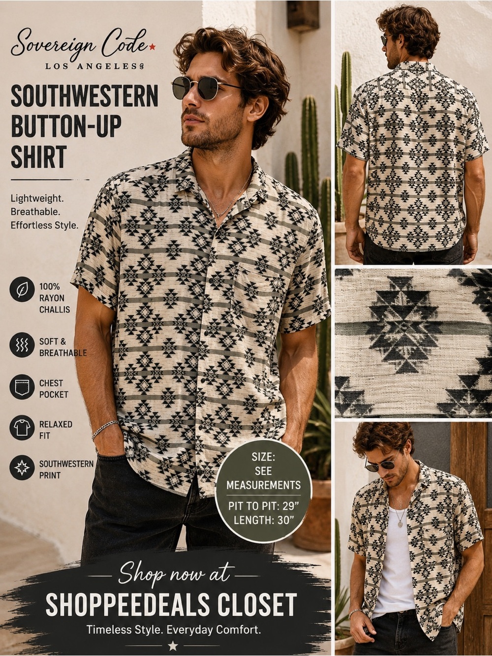 Sovereign Code Los Angeles Southwestern Aztec Print Button-Up Shirt – Men’s